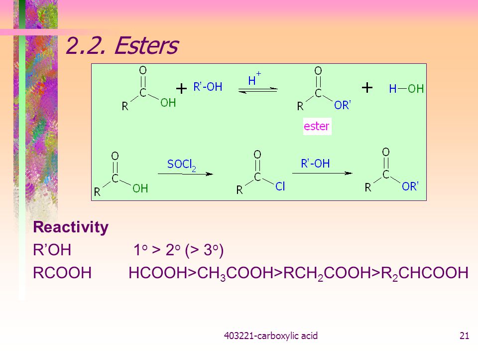 2.2. Esters Reactivity R’OH 1o > 2o (> 3o)
