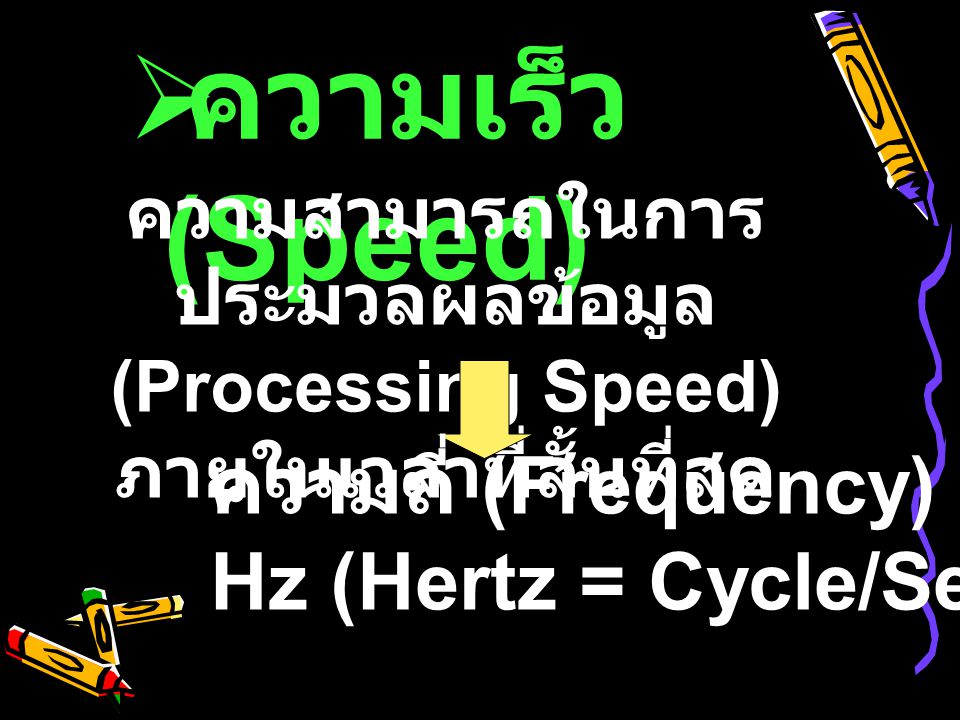 ความเร็ว (Speed) ความถี่ (Frequency) Hz (Hertz = Cycle/Second)