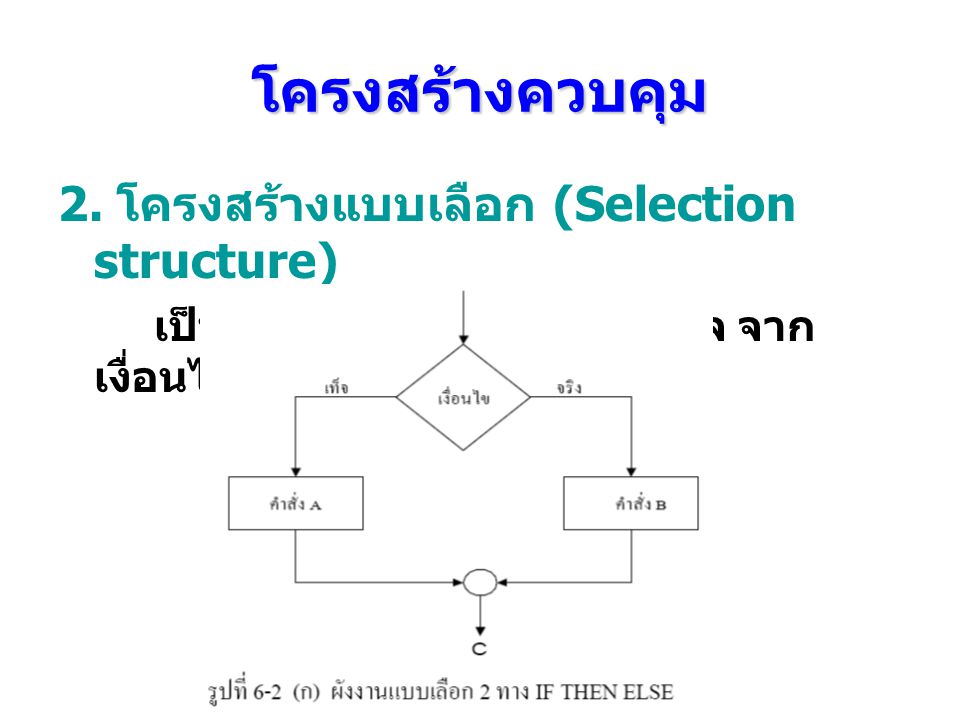 โครงสร้างควบคุม 2. โครงสร้างแบบเลือก (Selection structure)