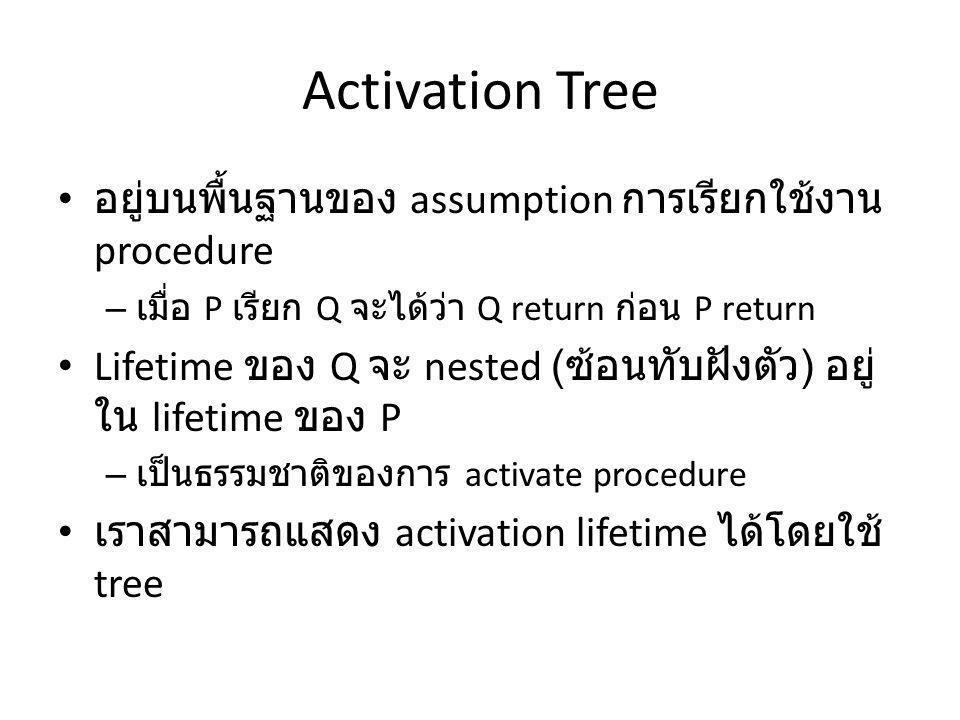 Activation Tree อยู่บนพื้นฐานของ assumption การเรียกใช้งาน procedure