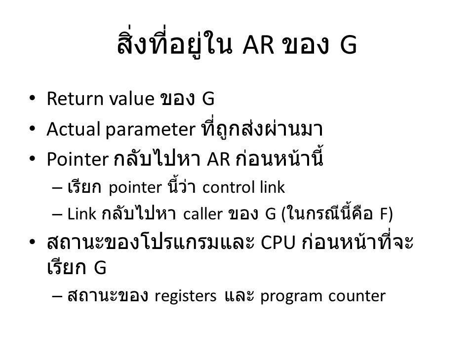 สิ่งที่อยู่ใน AR ของ G Return value ของ G