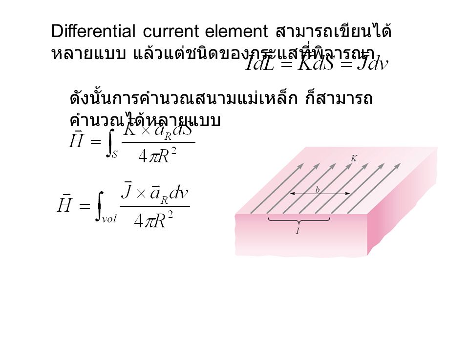 Differential current element สามารถเขียนได้หลายแบบ แล้วแต่ชนิดของกระแสที่พิจารณา