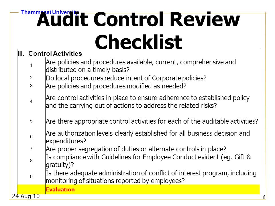 Audit Control Review Checklist
