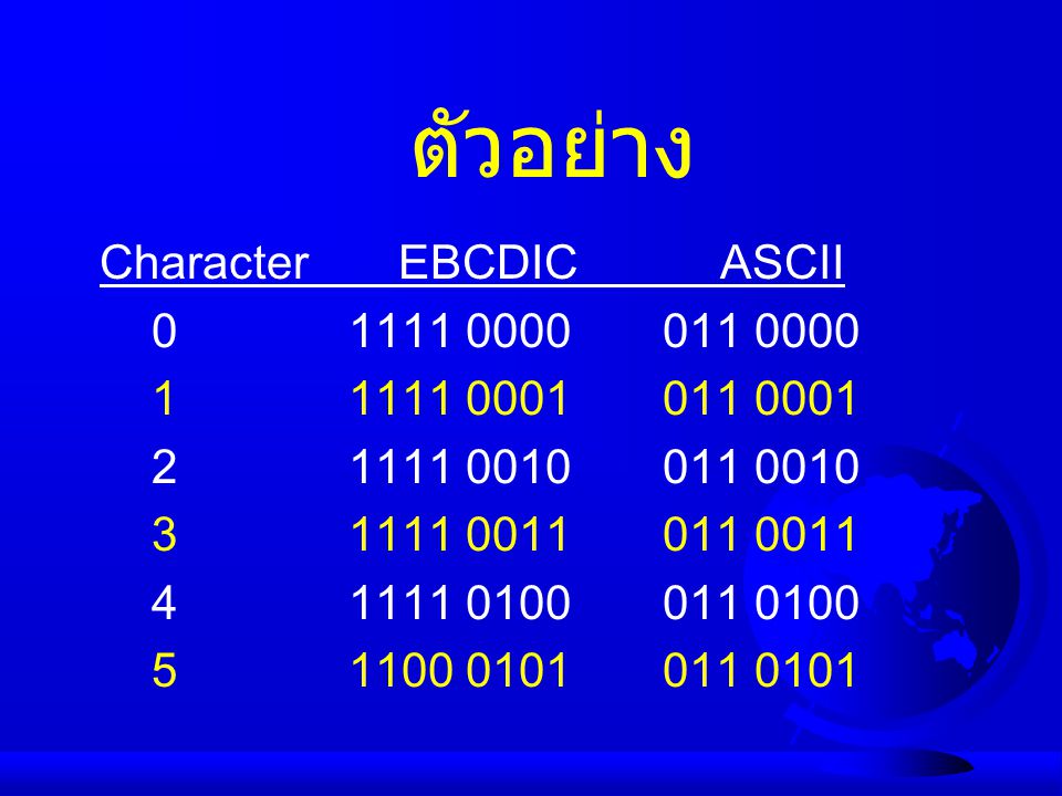 ตัวอย่าง Character EBCDIC ASCII