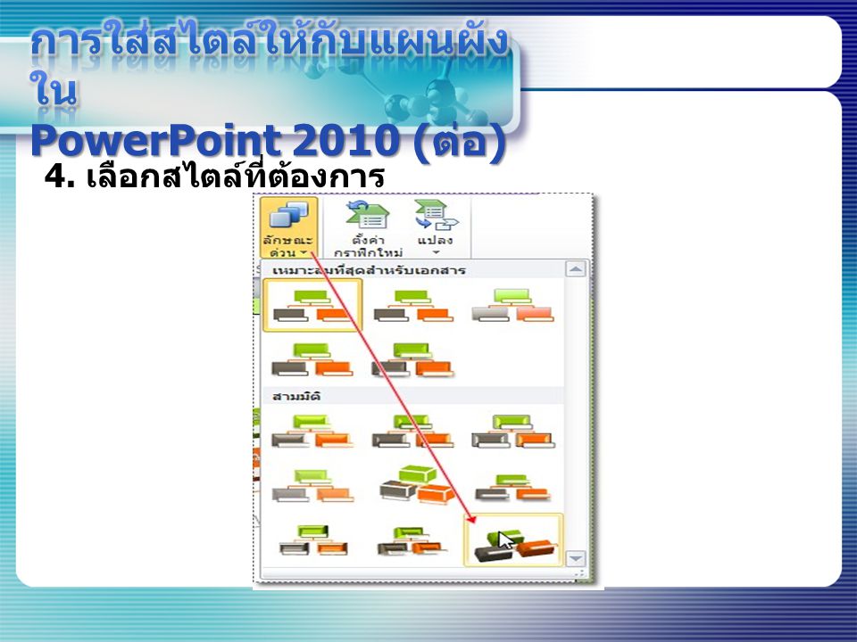 การใส่สไตล์ให้กับแผนผังใน PowerPoint 2010 (ต่อ)