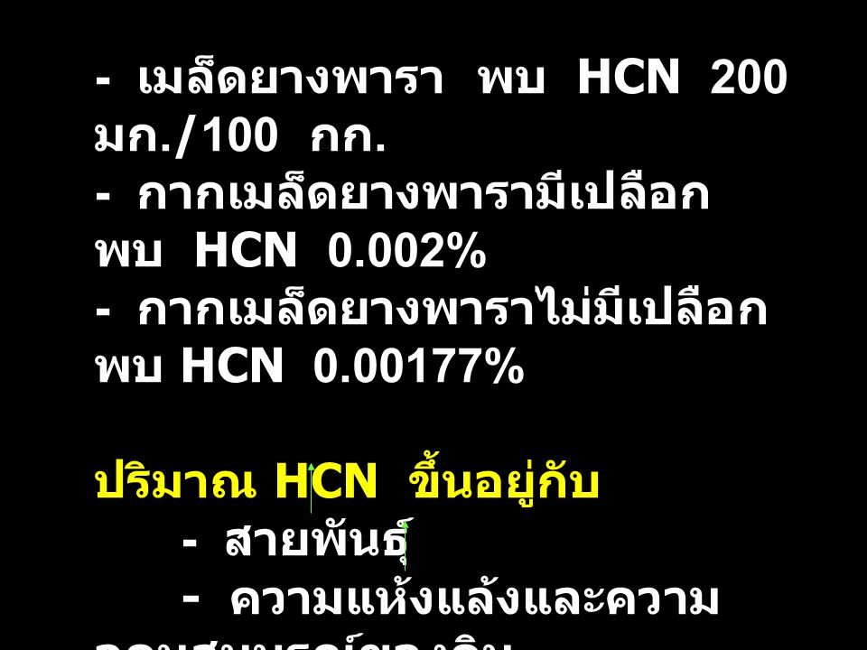 - เมล็ดยางพารา พบ HCN 200 มก./100 กก.