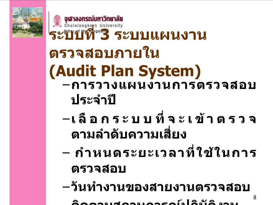 ระบบที่ 3 ระบบแผนงานตรวจสอบภายใน (Audit Plan System)