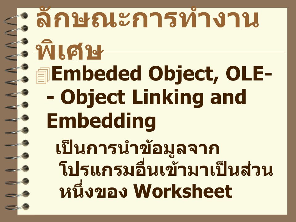 ลักษณะการทำงานพิเศษ Embeded Object, OLE-- Object Linking and Embedding