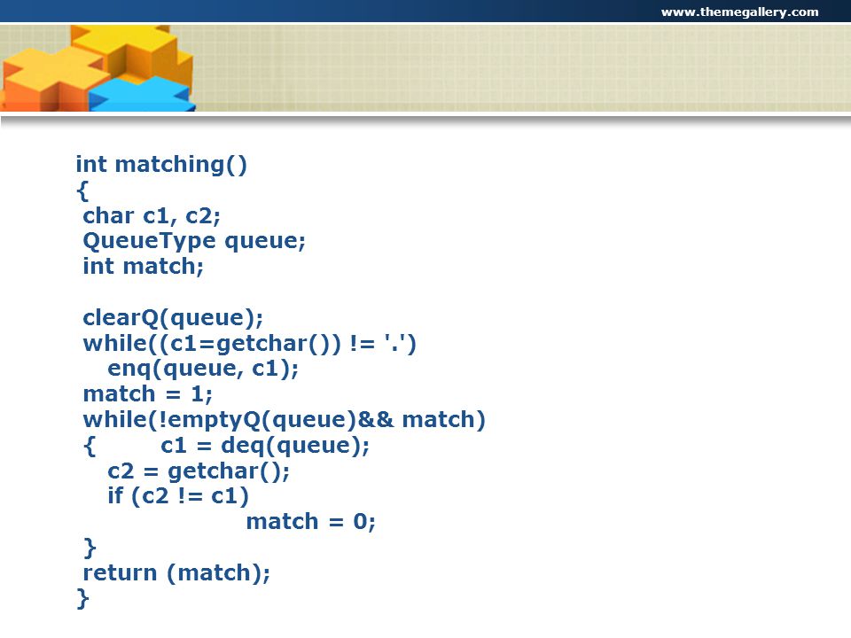 while((c1=getchar()) != . ) enq(queue, c1); match = 1;