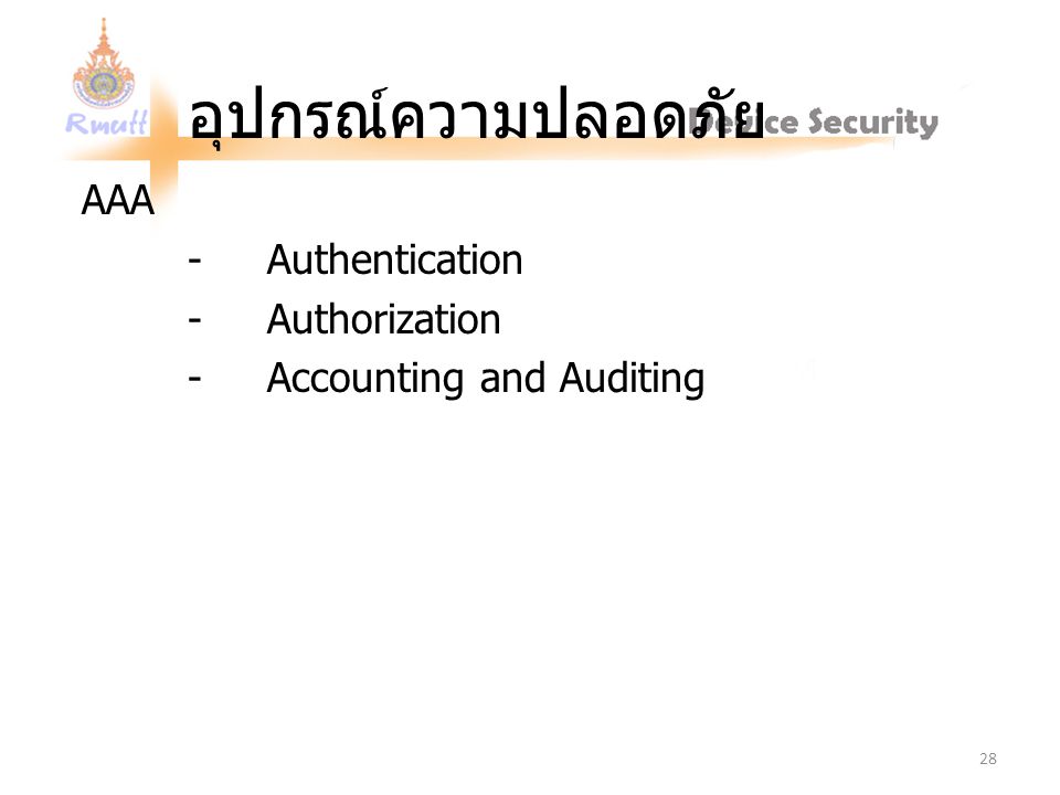 AAA - Authentication - Authorization - Accounting and Auditing