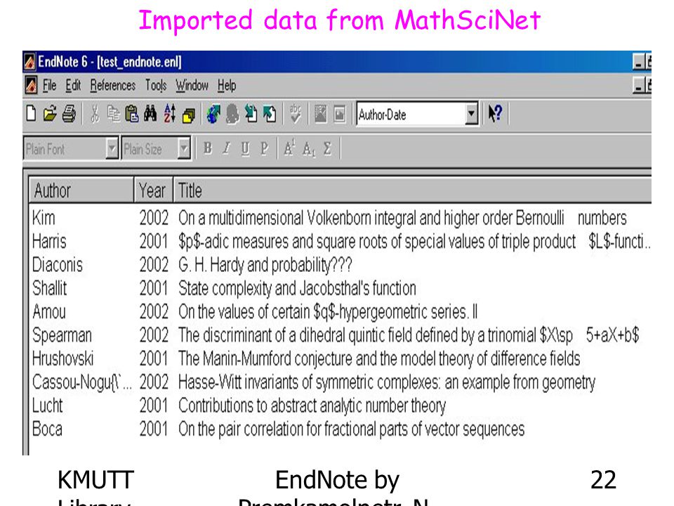 Imported data from MathSciNet