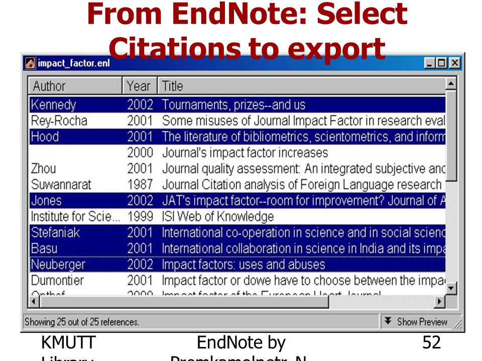 From EndNote: Select Citations to export