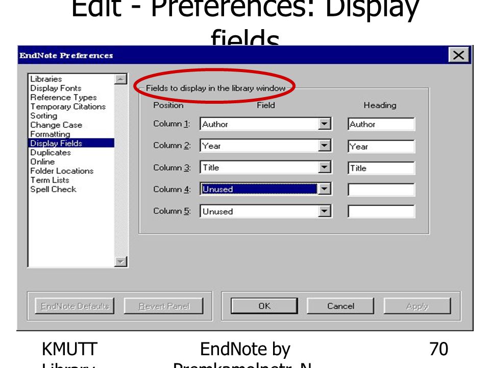 Edit - Preferences: Display fields