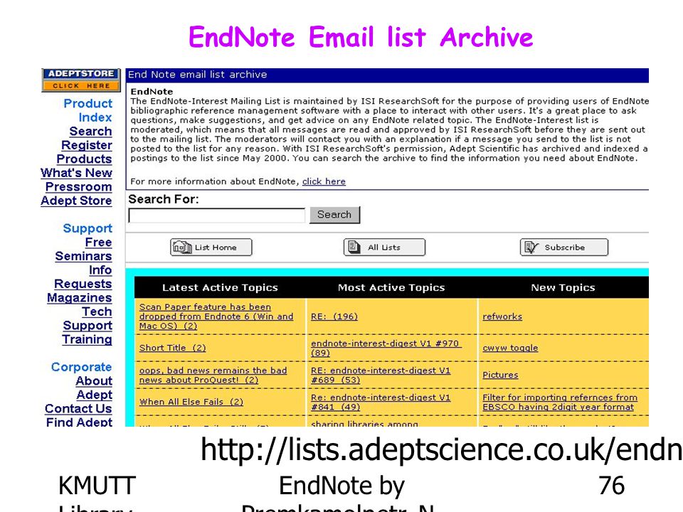 EndNote  list Archive