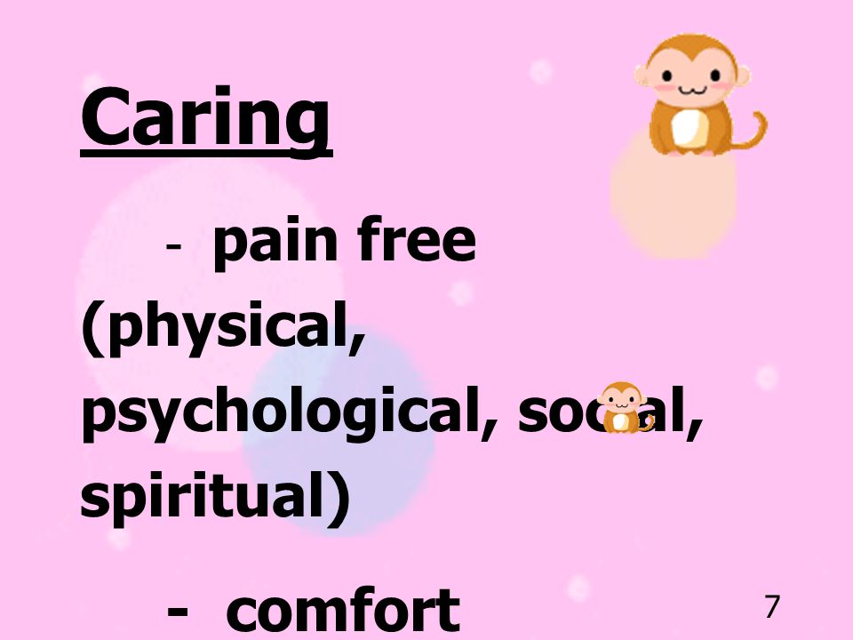 Caring - comfort - fully mental alert (sense of control)