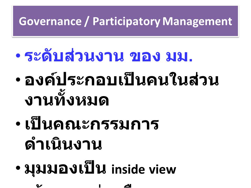 Governance / Participatory Management