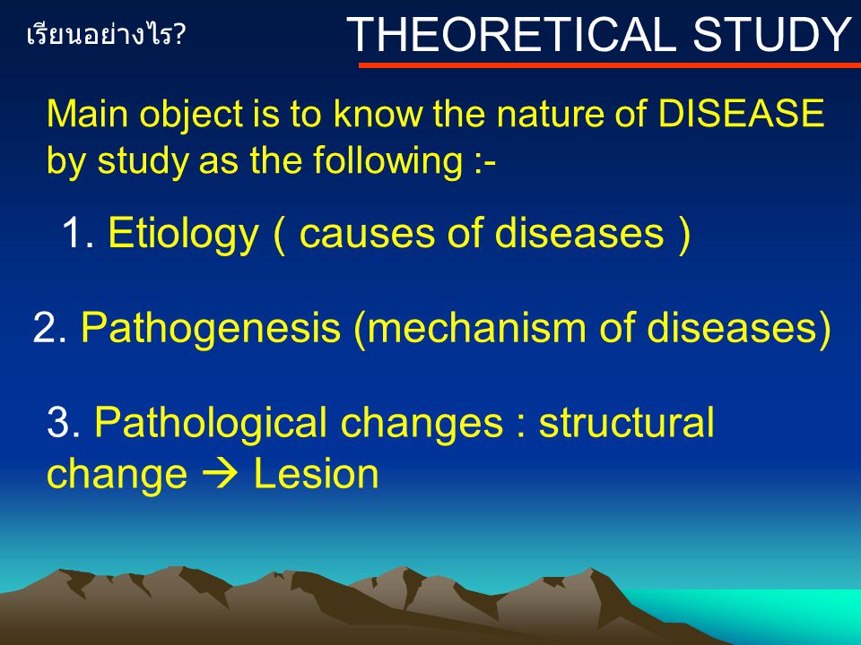 THEORETICAL STUDY 1. Etiology ( causes of diseases )
