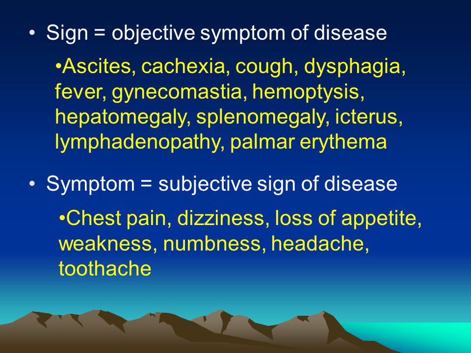 Sign = objective symptom of disease