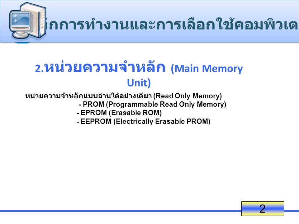 2.หน่วยความจำหลัก (Main Memory Unit)