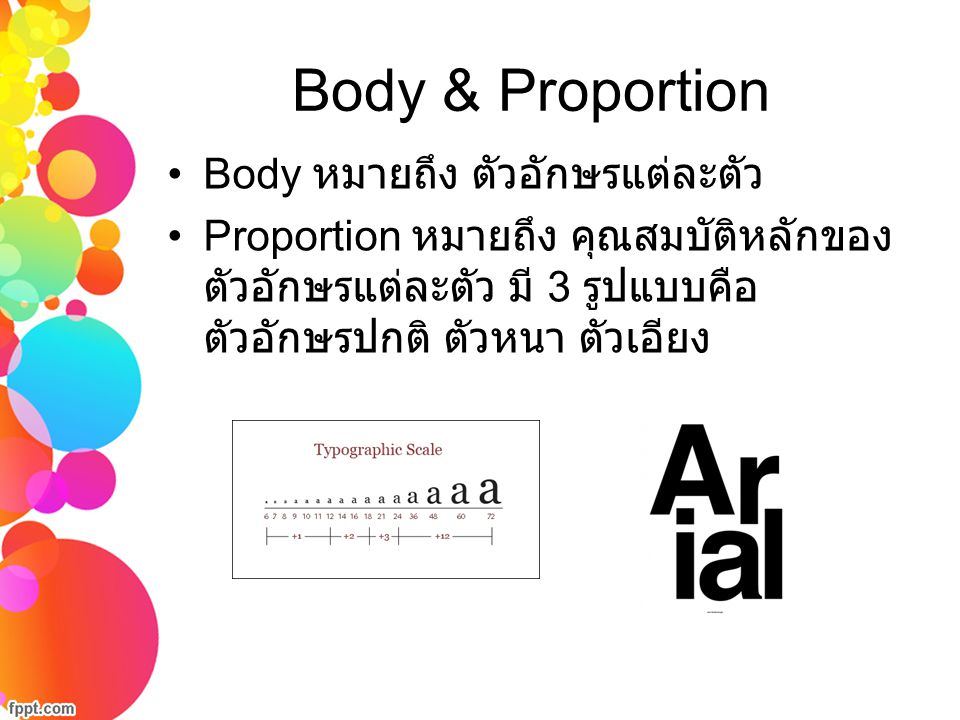 Body & Proportion Body หมายถึง ตัวอักษรแต่ละตัว