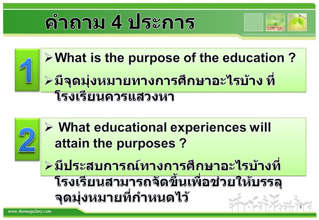 1 2 คำถาม 4 ประการ What is the purpose of the education