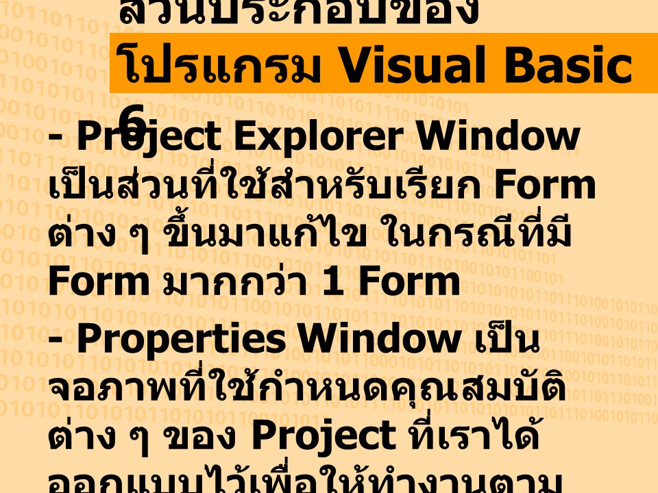 ส่วนประกอบของโปรแกรม Visual Basic 6
