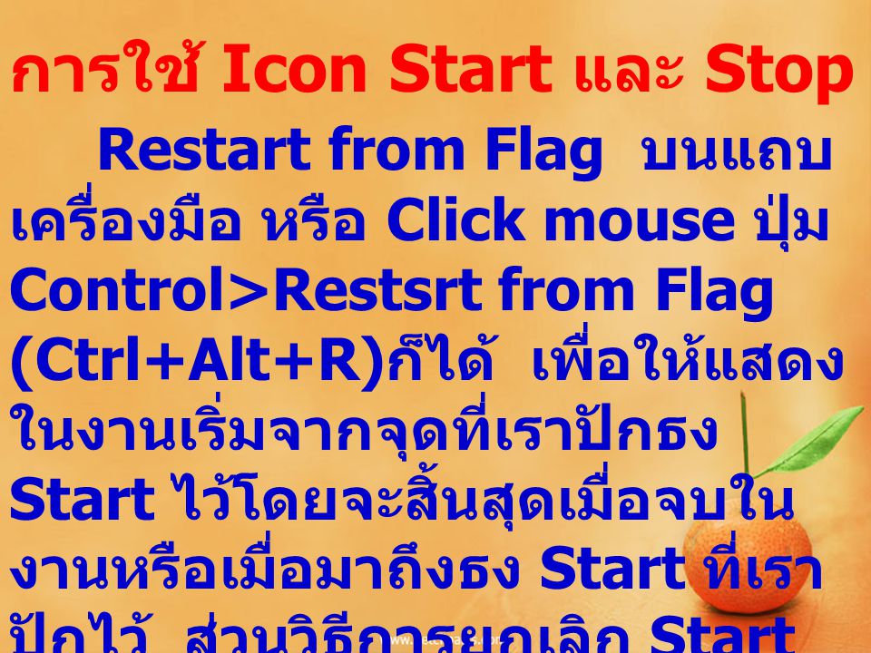 การใช้ Icon Start และ Stop