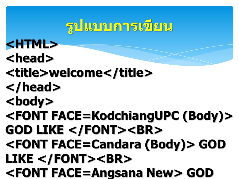 รูปแบบการเขียน <HTML> <head>