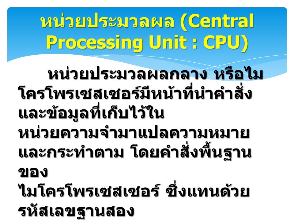 หน่วยประมวลผล (Central Processing Unit : CPU)