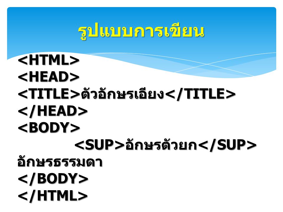 รูปแบบการเขียน <HTML> <HEAD>