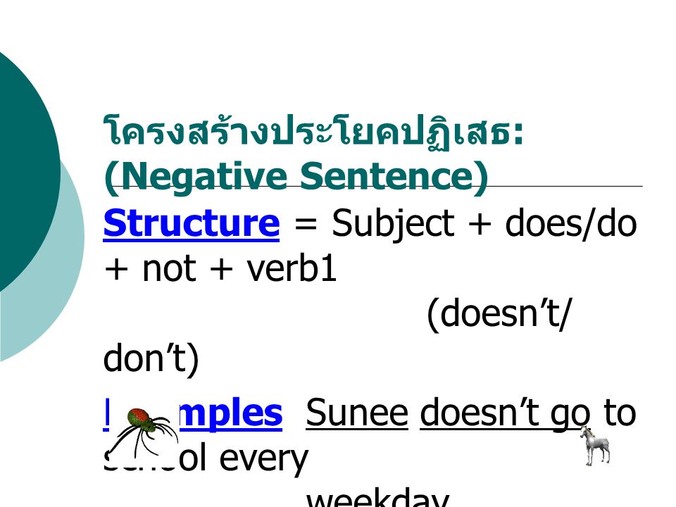 โครงสร้างประโยคปฏิเสธ: (Negative Sentence)