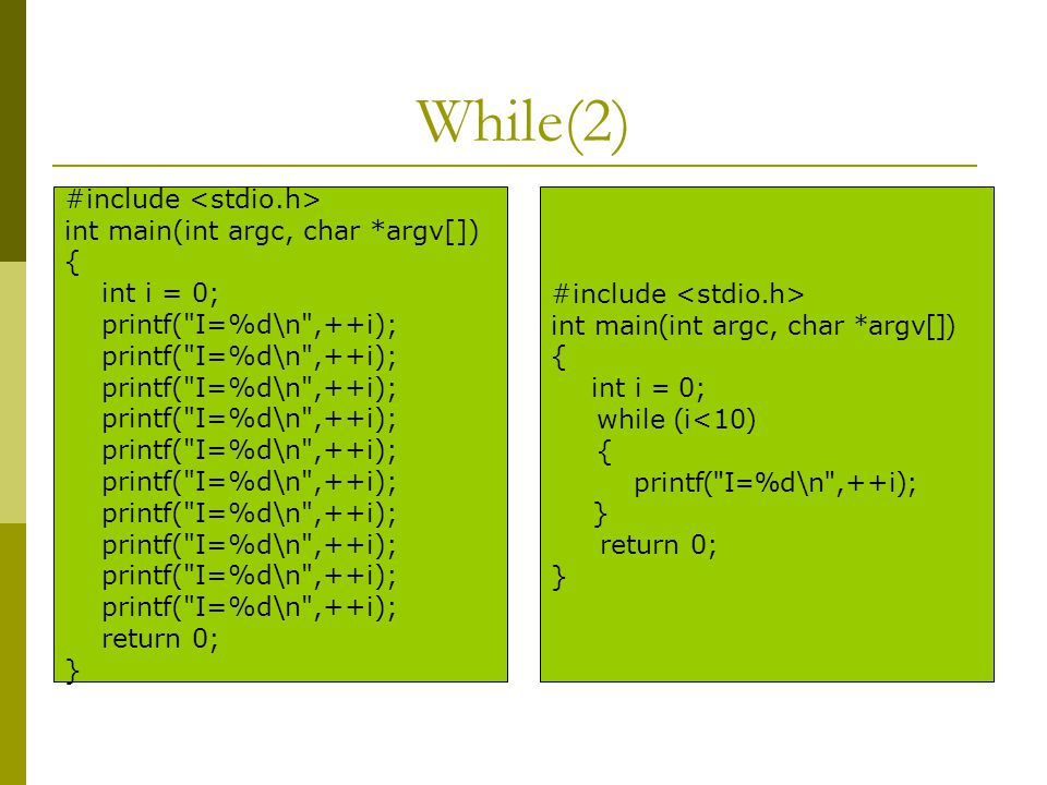 While(2) #include <stdio.h> int main(int argc, char *argv[]) {