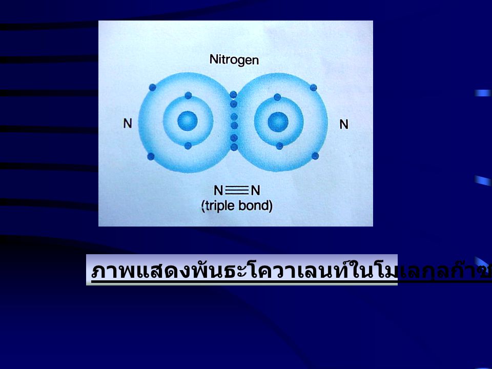 ภาพแสดงพันธะโควาเลนท์ในโมเลกุลก๊าซไนโตรเจน