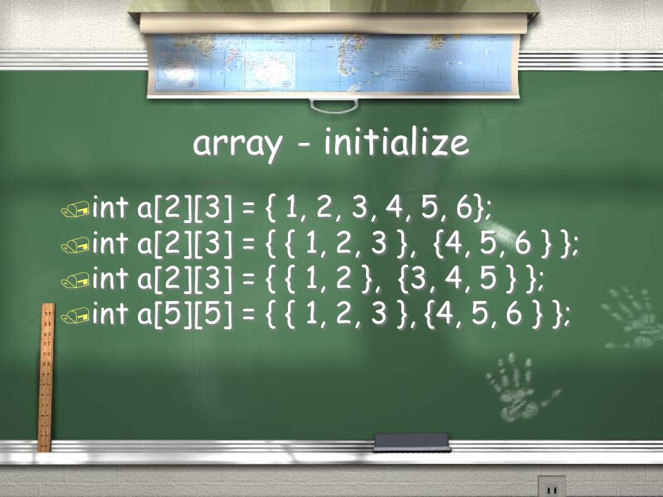 array - initialize int a[2][3] = { 1, 2, 3, 4, 5, 6};