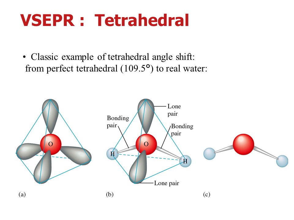 VSEPR : Tetrahedral • Classic example of tetrahedral angle shift:
