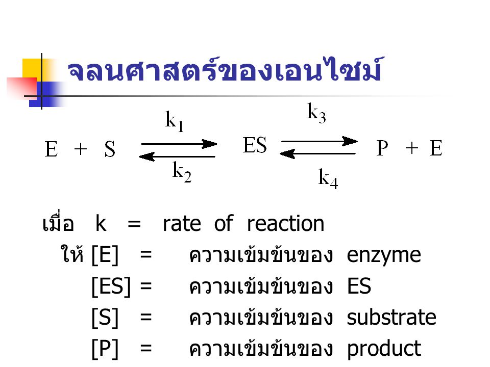 จลนศาสตร์ของเอนไซม์ เมื่อ k = rate of reaction