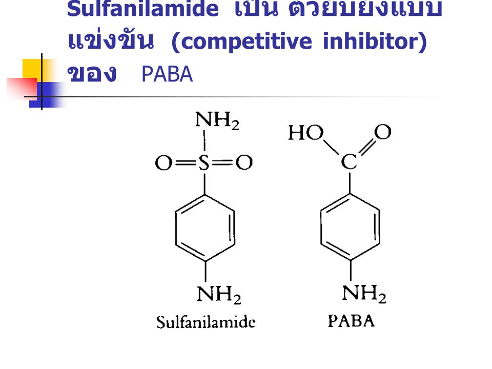 Sulfanilamide เป็น ตัวยับยั้งแบบแข่งขัน (competitive inhibitor) ของ PABA