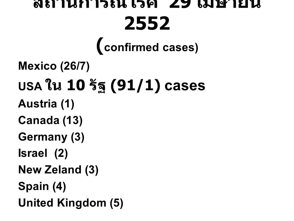 สถานการณ์โรค 29 เมษายน2552 (confirmed cases)