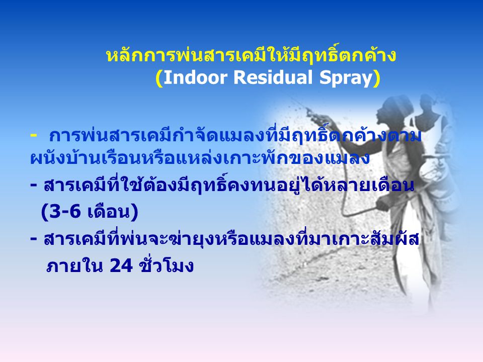 หลักการพ่นสารเคมีให้มีฤทธิ์ตกค้าง (Indoor Residual Spray)