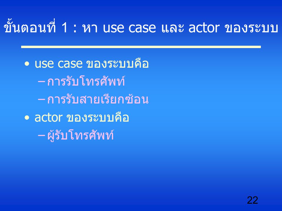ขั้นตอนที่ 1 : หา use case และ actor ของระบบ