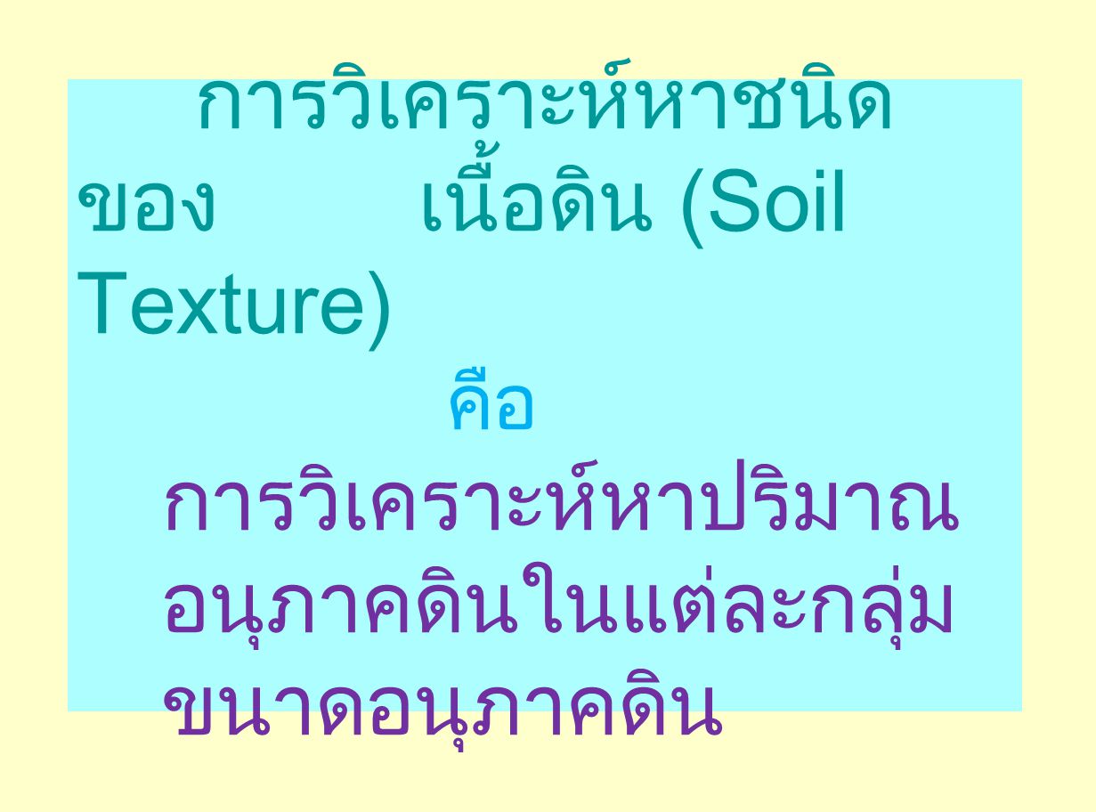 การวิเคราะห์หาชนิดของ เนื้อดิน (Soil Texture)