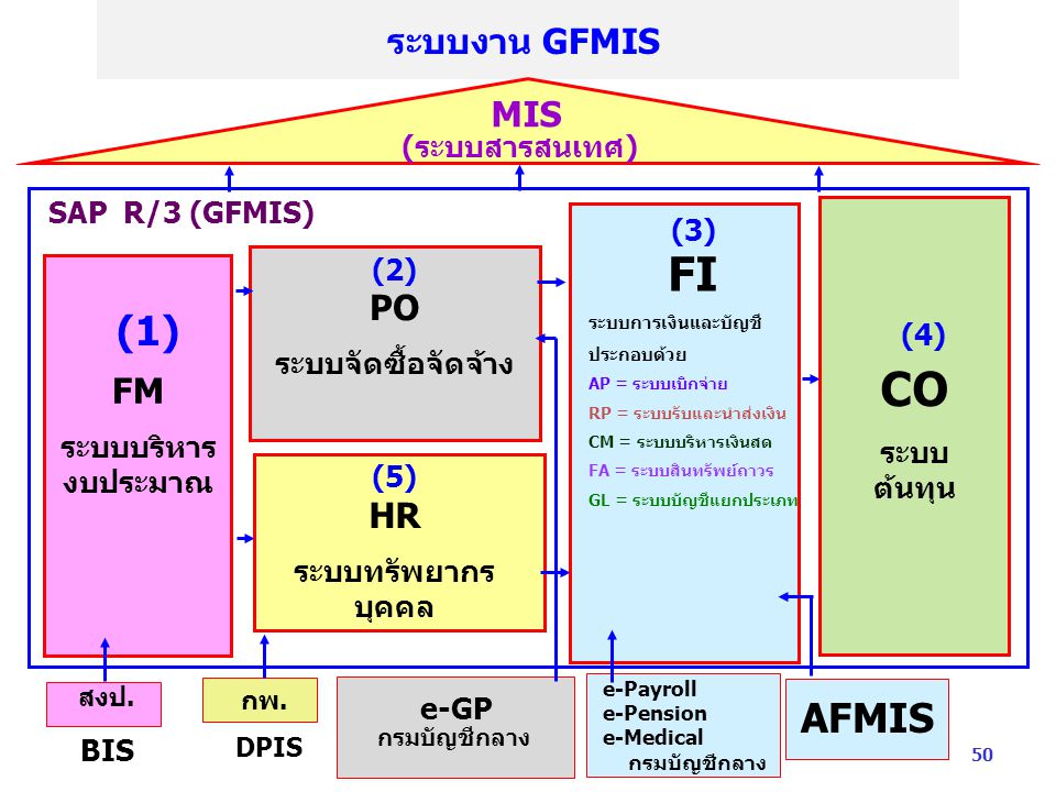 FI CO (1) AFMIS ระบบงาน GFMIS MIS PO FM HR (ระบบสารสนเทศ)