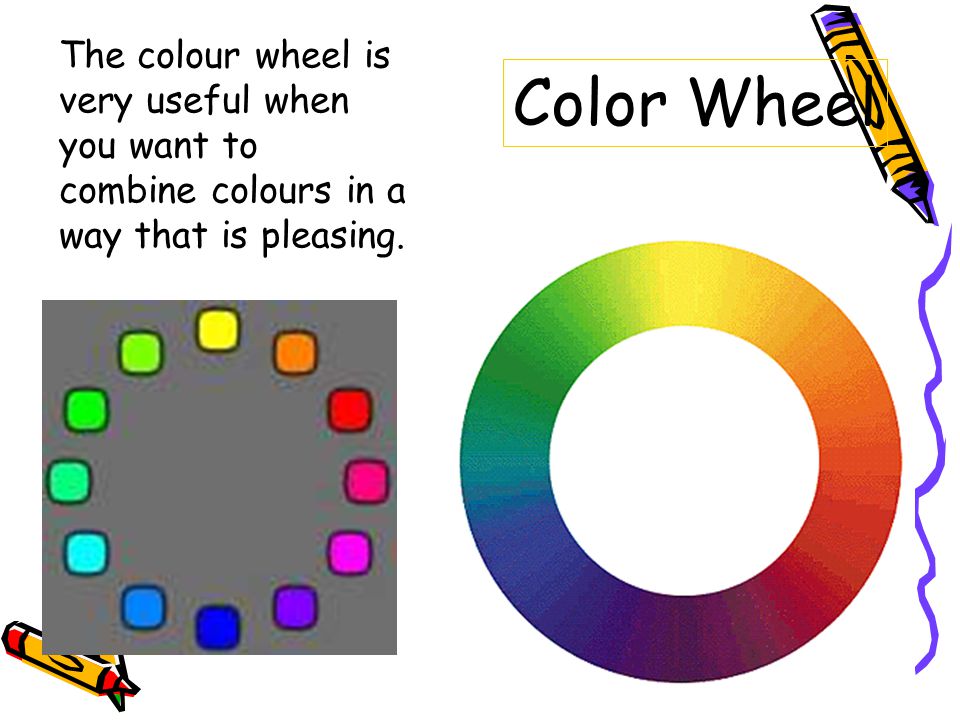The colour wheel is very useful when you want to combine colours in a way that is pleasing.