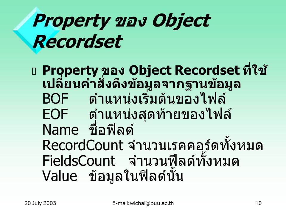 Property ของ Object Recordset