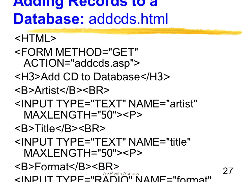 Adding Records to a Database: addcds.html