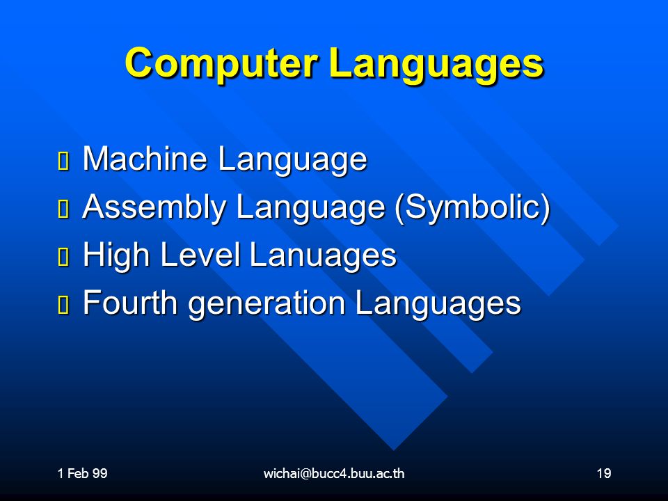 Computer Languages Machine Language Assembly Language (Symbolic)