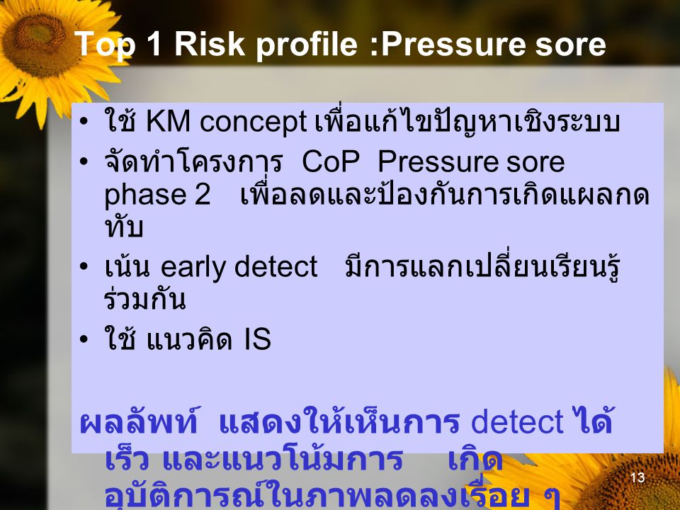 Top 1 Risk profile :Pressure sore