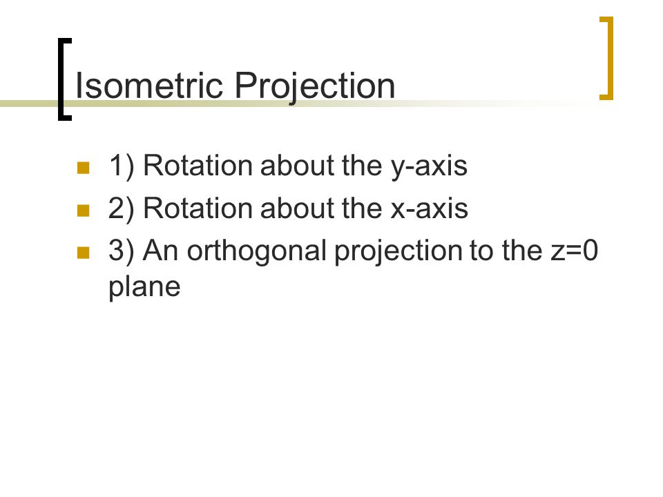 Isometric Projection 1) Rotation about the y-axis