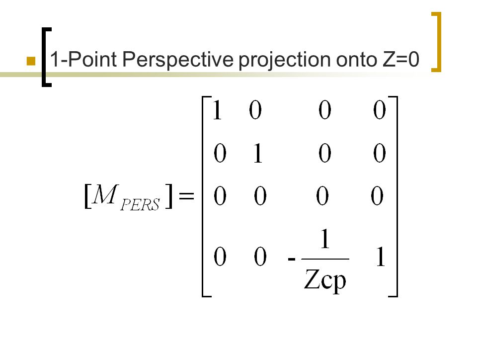 1-Point Perspective projection onto Z=0