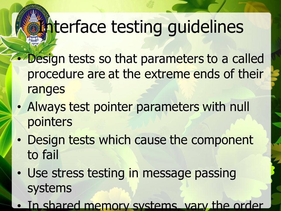 Interface testing guidelines